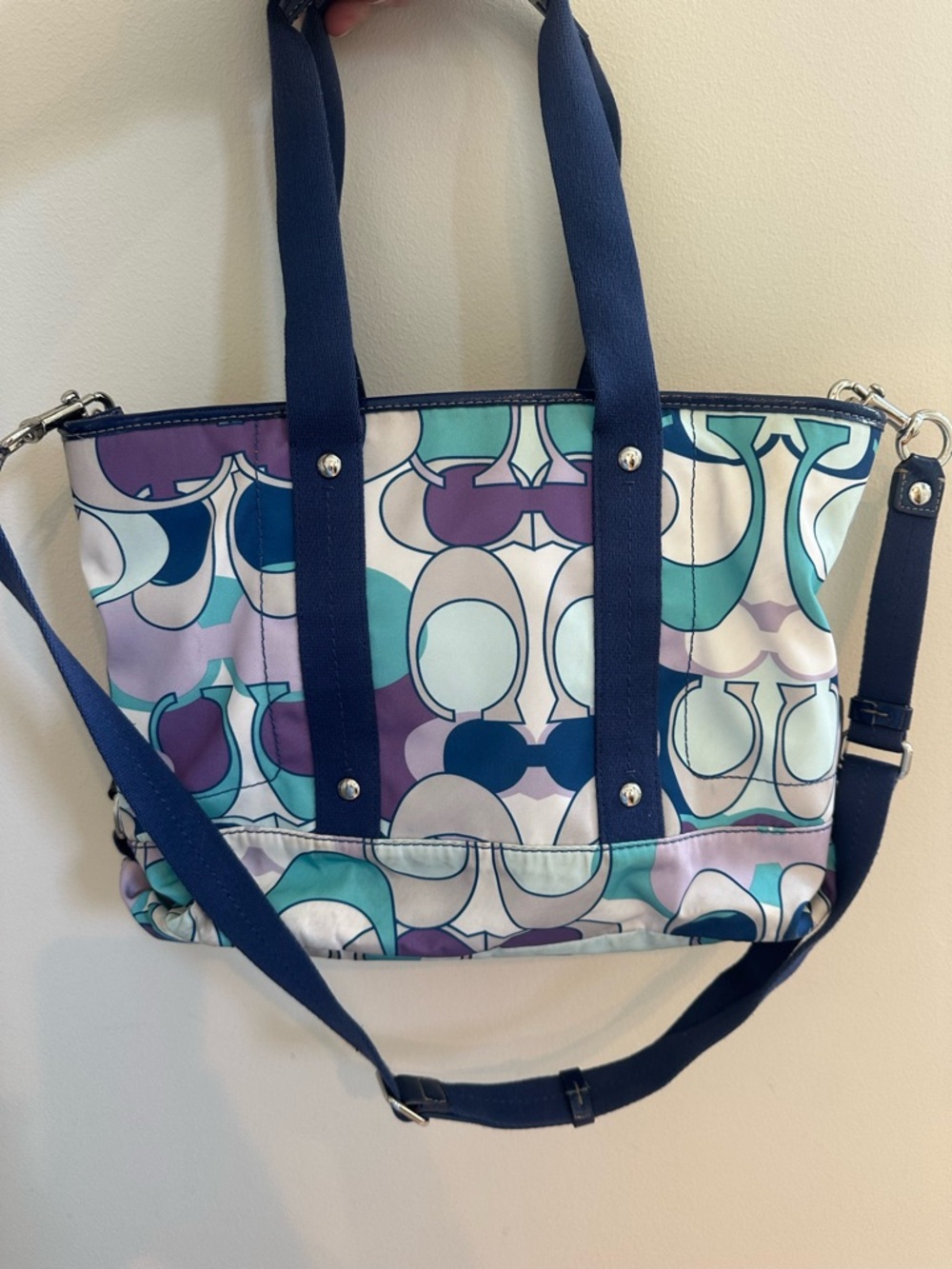 Coach Kyra Signature Scarf Print Nylon Tote Shoulder Bag EUC - Picture 2 of 9